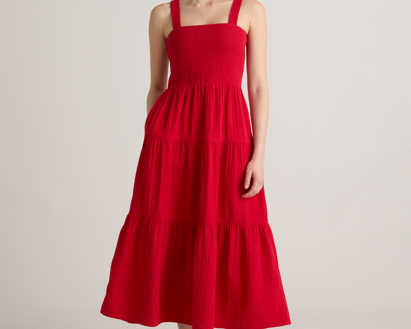 100% Organic Cotton Gauze Smocked Sleeveless Maxi Dress