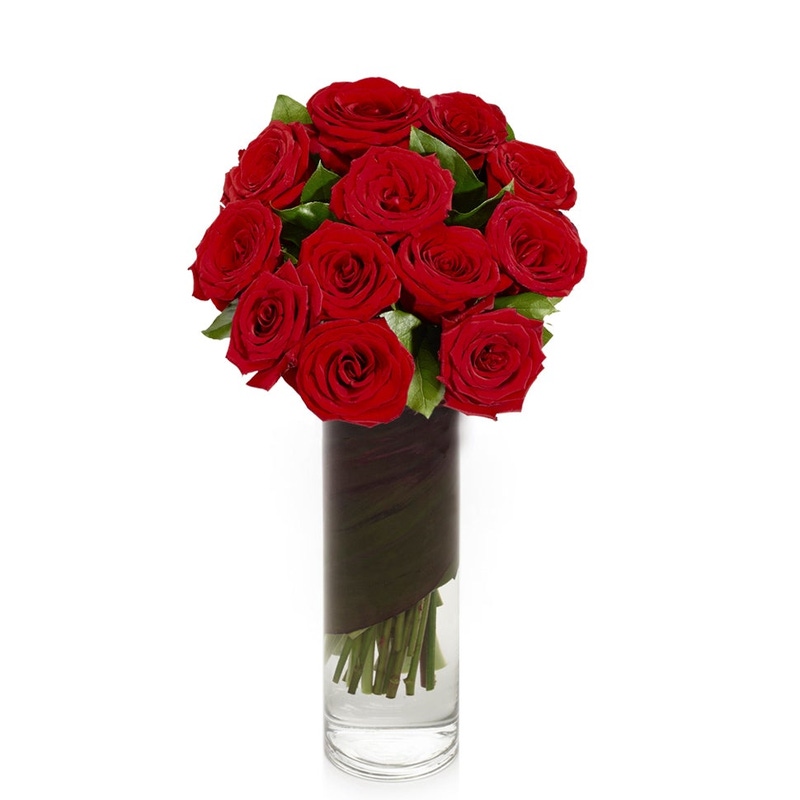 H.Bloom dozen red roses in vase - sentimental birthday gift for grandma - $140