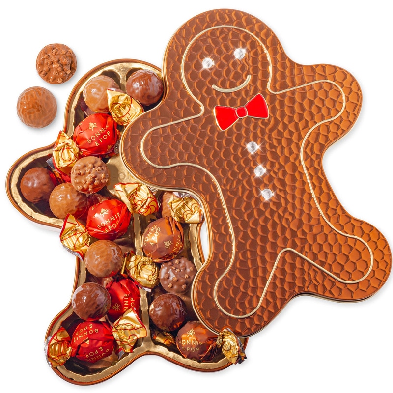 Gold Gingerbread Tin Tin with Red and Gold Bon Bons