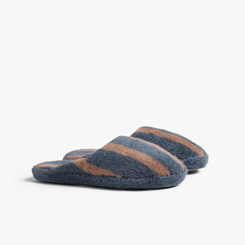 Terry Stripe Slippers, Dusk and Bone