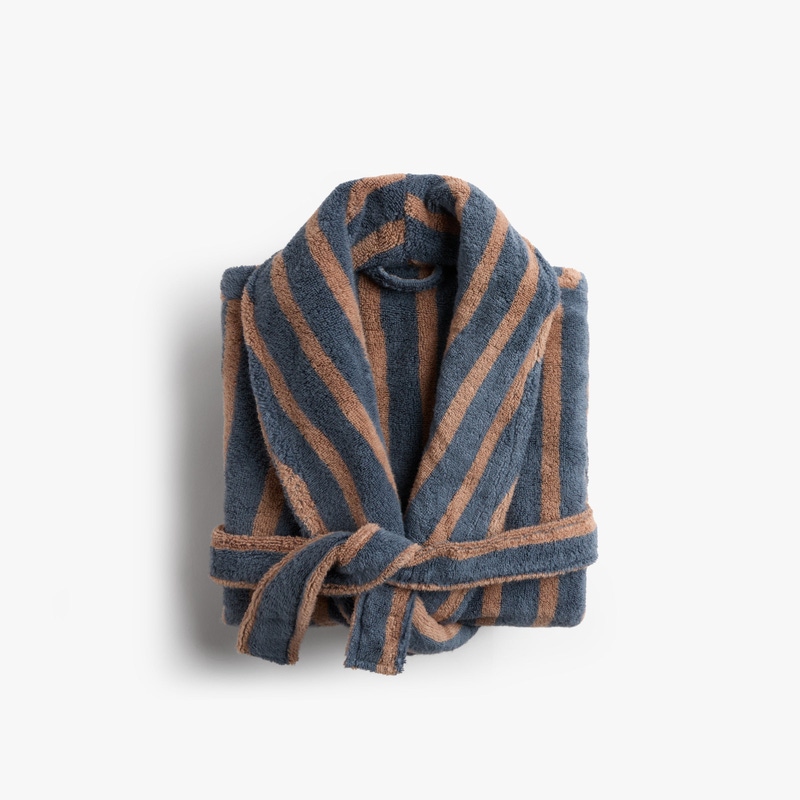 Terry Stripe Robe, Dusk and Bone