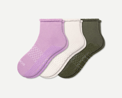 Women's Merino Wool Blend Roll-Top Gripper House Sock 3-Pack