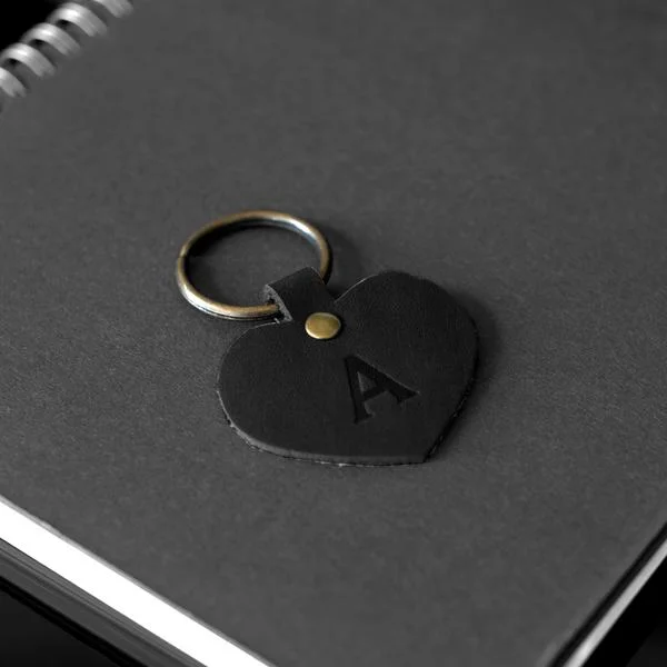 Monogrammed Leather Heart Keychain