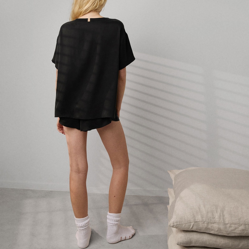 Washable Silk Tee Short Set, Immersed Black