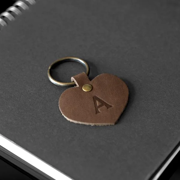 Monogrammed Leather Heart Keychain