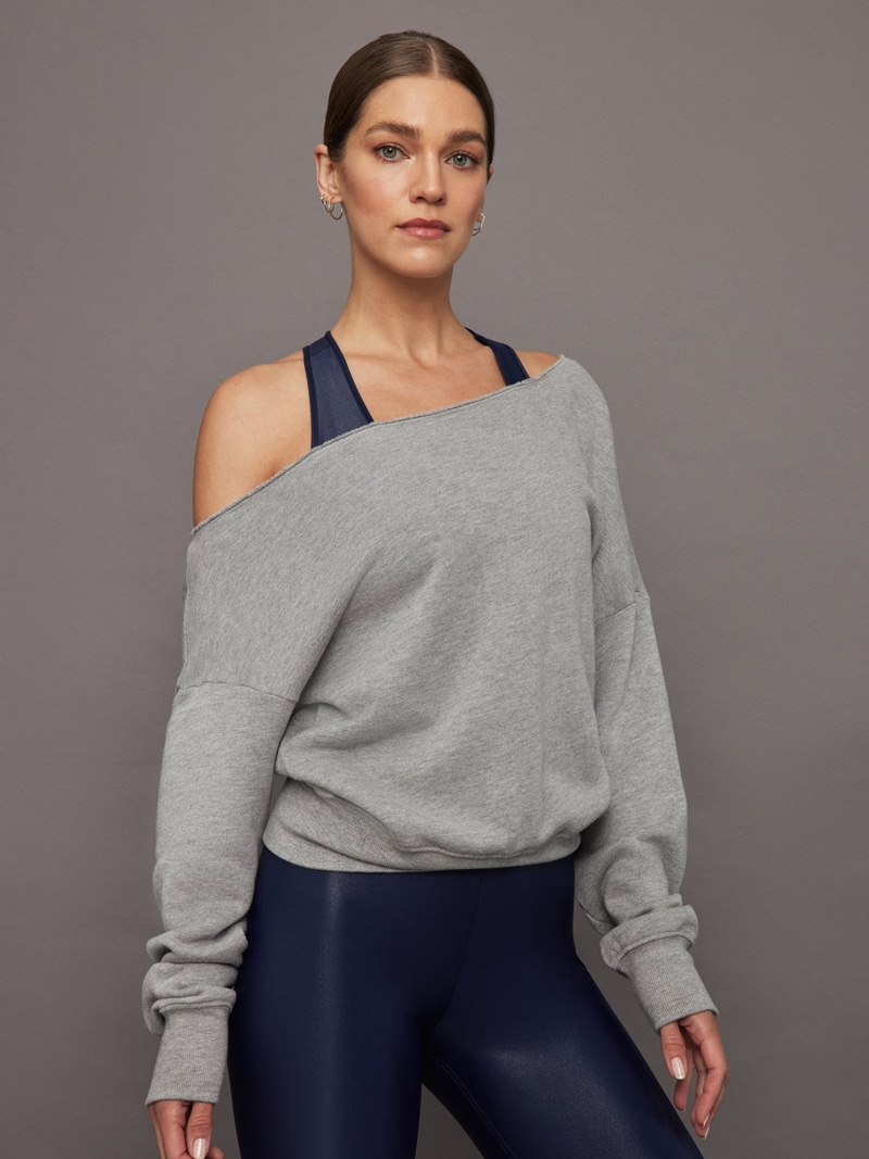 Off Shoulder Sweatshirt in French Terry, Heather Grey