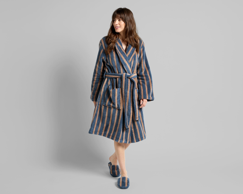 Terry Stripe Robe, Dusk and Bone