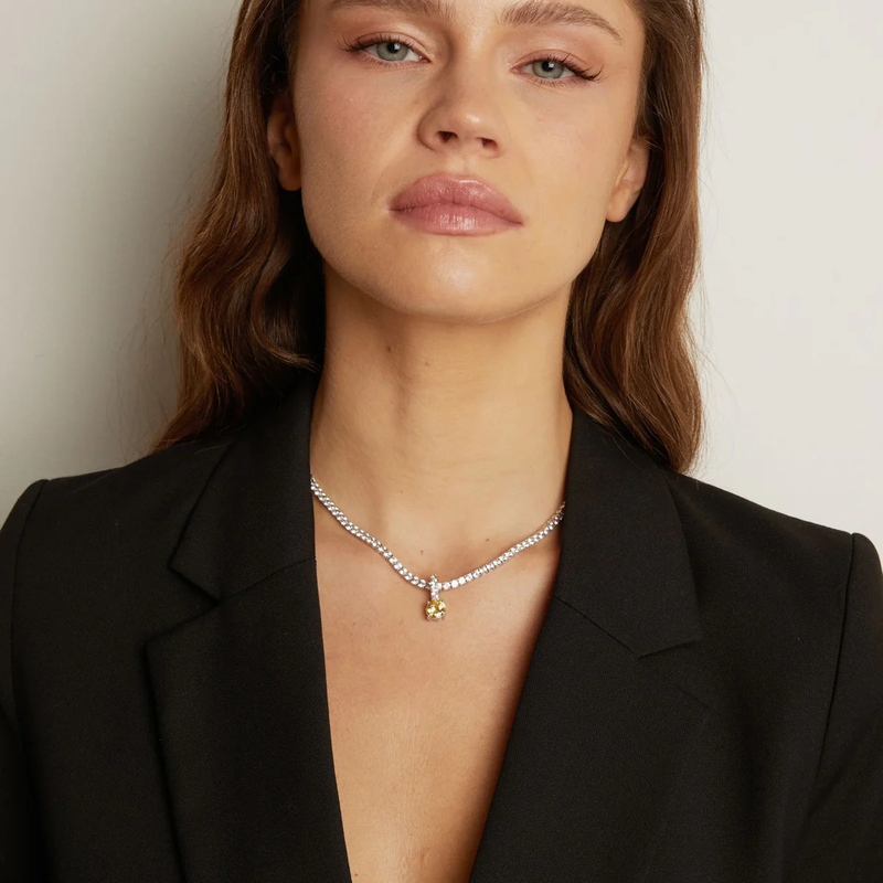 Round Cut Lab Grown White Sapphire Tennis Charm Pendant