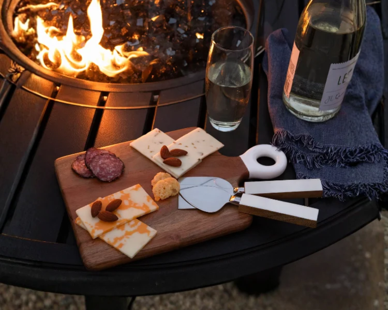 Wood + White Collection Small Charcuterie Board & Set of 2 Knives