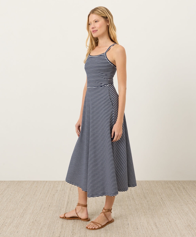 Women's Organic Fit & Flare Midi Dress, Hudson Stripe