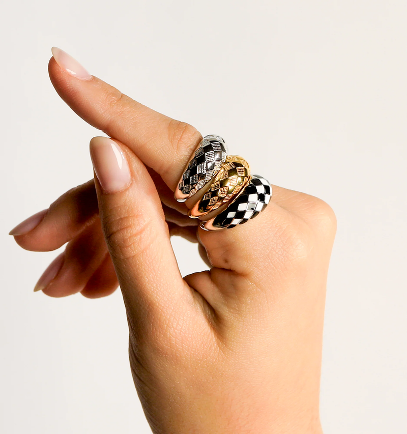 Black and White Checker Ring, Single
