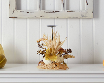 12” Autumn Harvest and Pumpkin Fall Candle Holder
