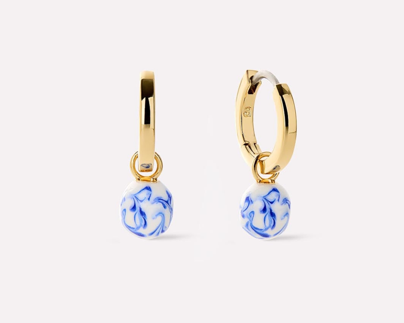Lainey Marble Blue Gold Drop Earrings