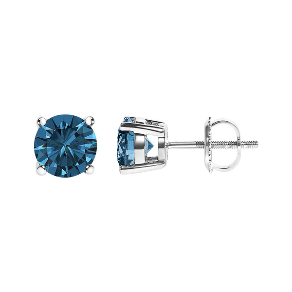 14K Gold Blue Lab Grown Diamond Stud Earrings with Screw Backs
