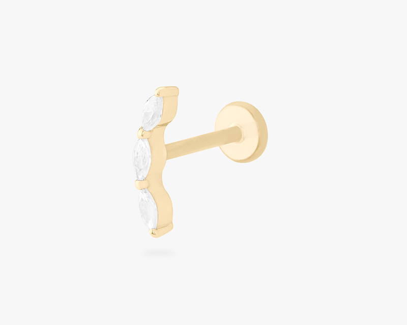 14K Curved CZ Pear Flatback Stud, Single