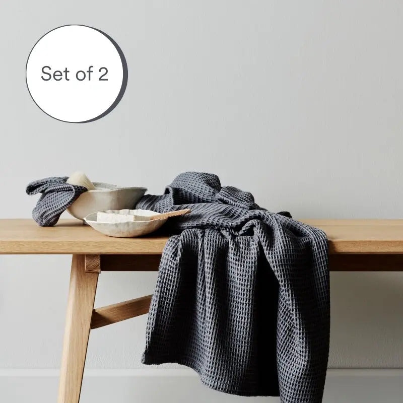 Bamboo Waffle Bath Towel Set of 2