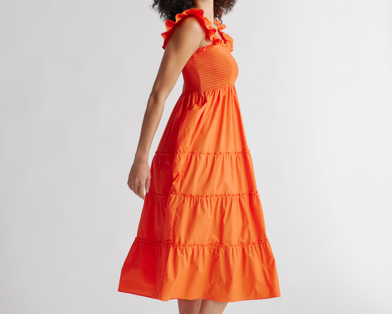 100% Organic Cotton Smocked Poplin Midi Dress