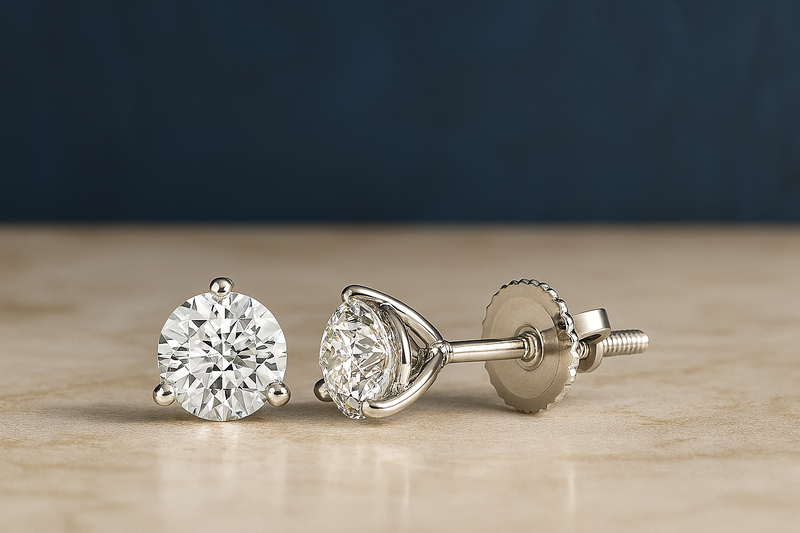 14K White Gold 3-Prong Martini Set Brilliant Round-Cut Solitaire Lab Grown Diamond Screwback Stud Earrings