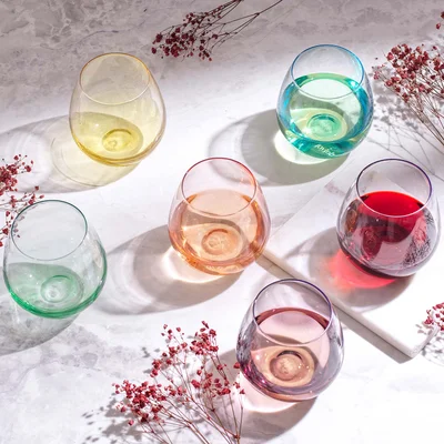 Hue Colored Stemless Wine Glasses, Set of 6