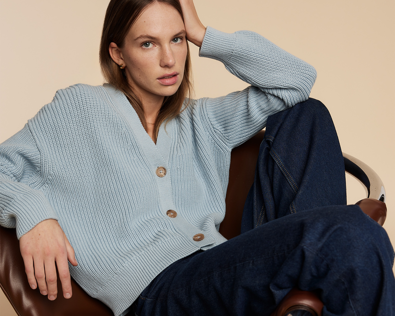 100% Organic Cotton Fisherman Boxy Cropped Cardigan