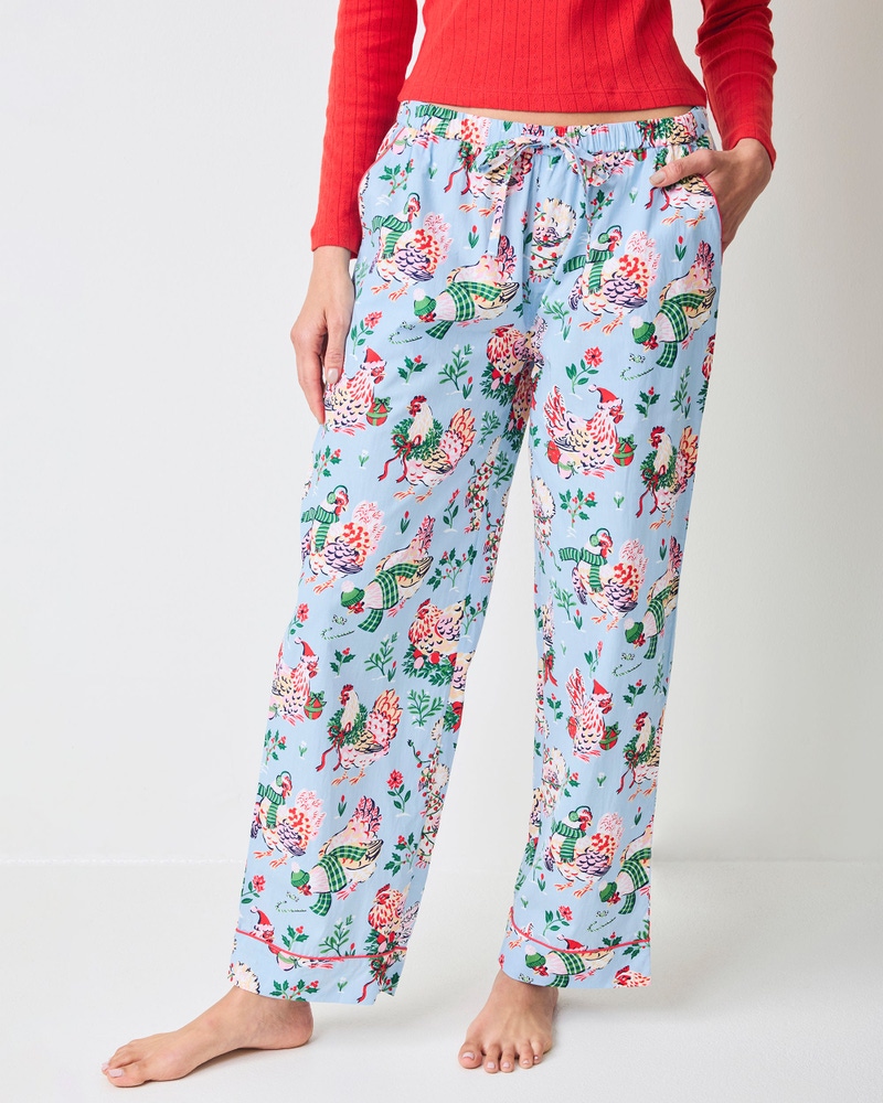 PJ Pants in Holiday Hens, Pale Blue