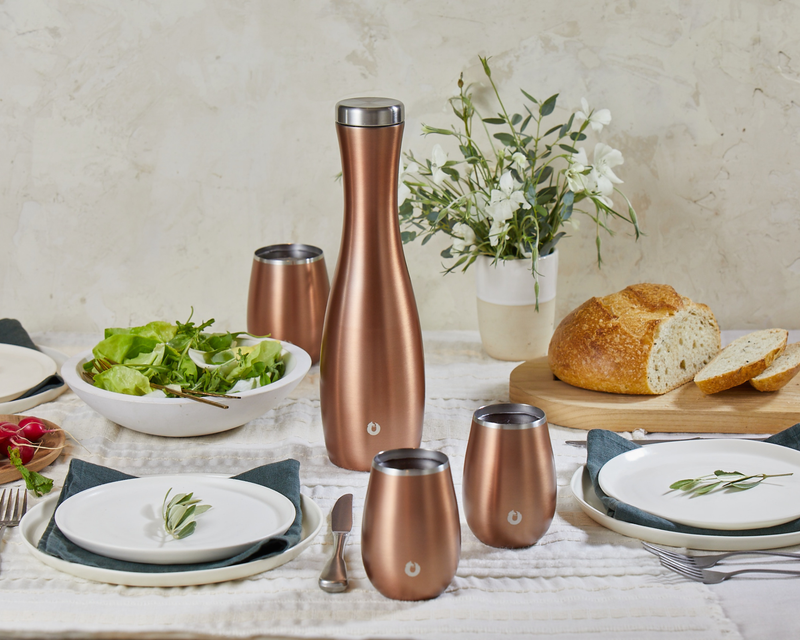 Stainless Steel Carafe and Wine Glass Set