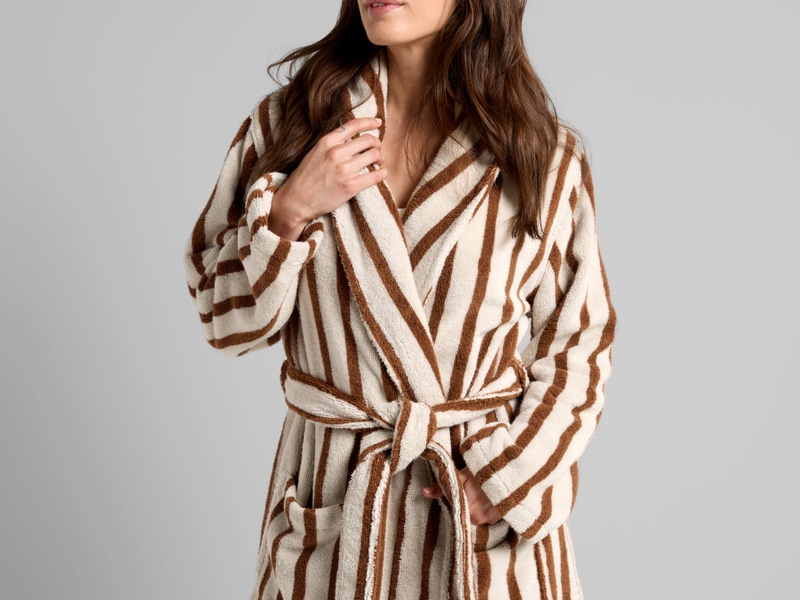 Terry Stripe Robe, Bone and Tobacco