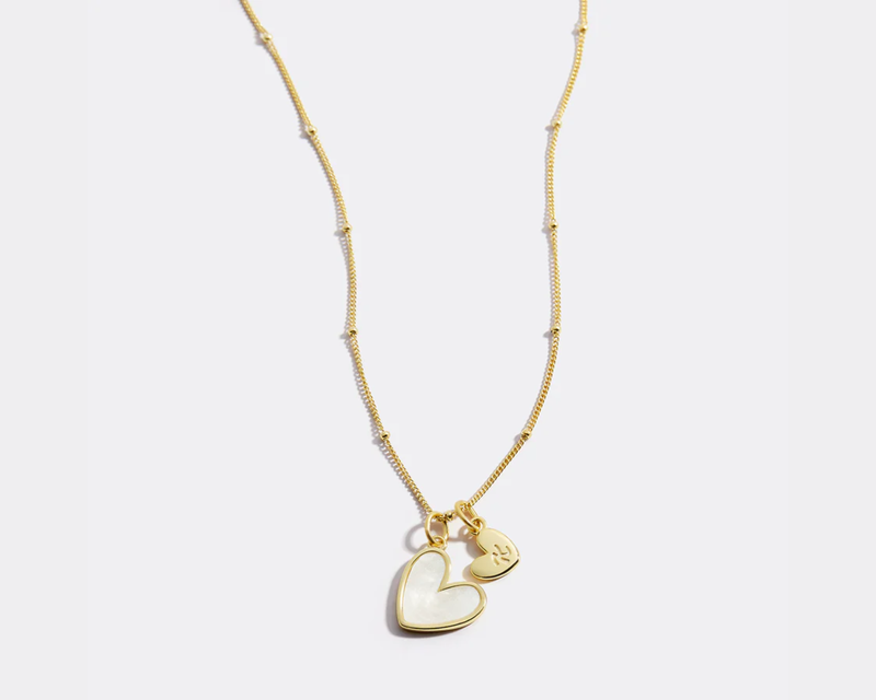 Mother Of Pearl Heart Initial Necklace
