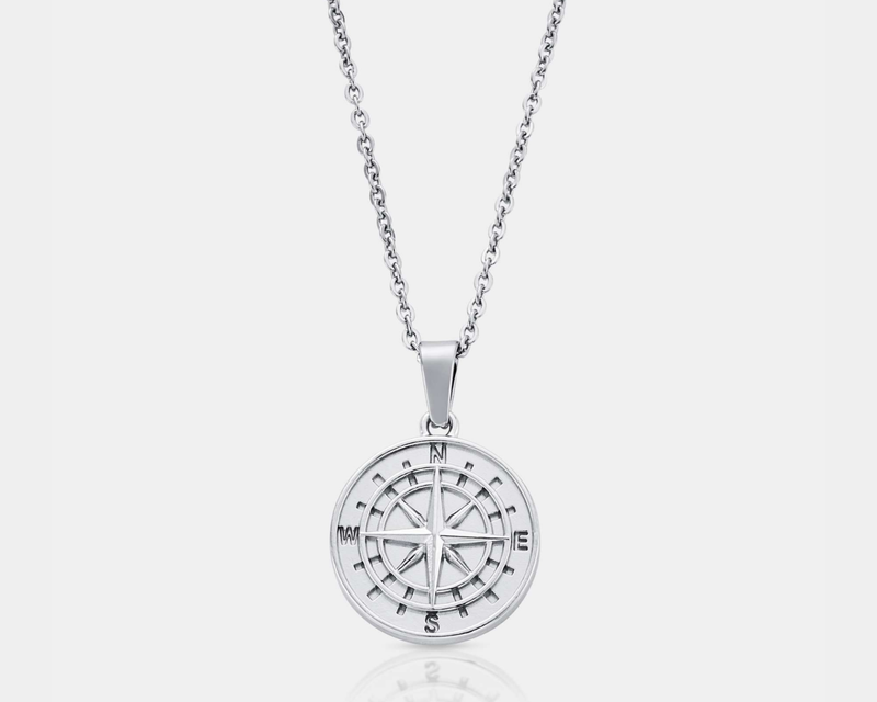 Silver Compass Pendant Necklace