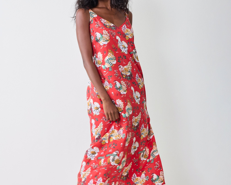 Eco Satin Chic to Sleep Nightie in Holiday Hens, Red Stocking
