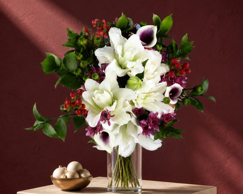 Cozy Christmas Flower Bouquet with Vase