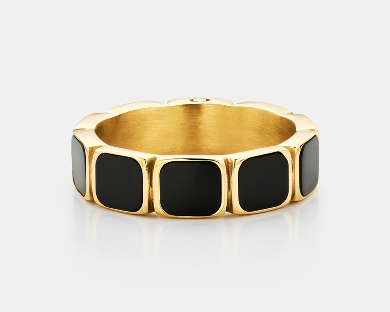18K Gold Onyx Stone Band Ring