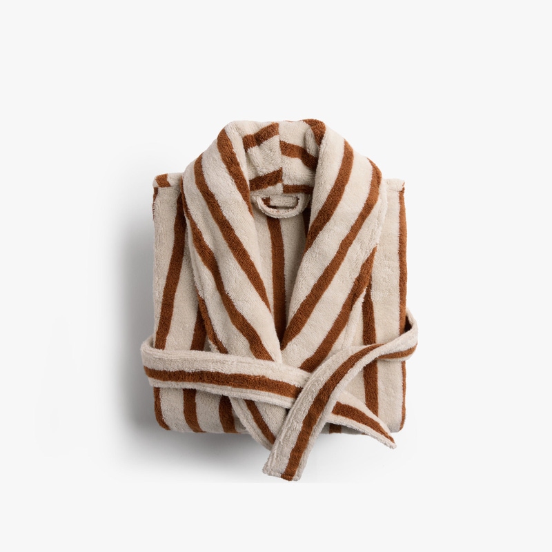Terry Stripe Robe, Bone and Tobacco