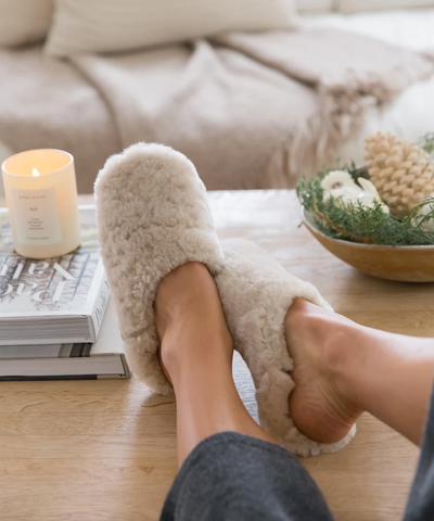 Shearling Moroccan Slipper, Smoke