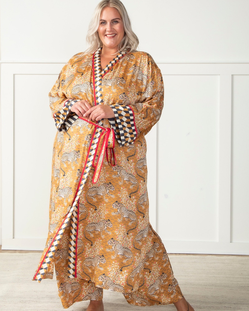 Eco Satin Robe in Bagheera, Tobacco