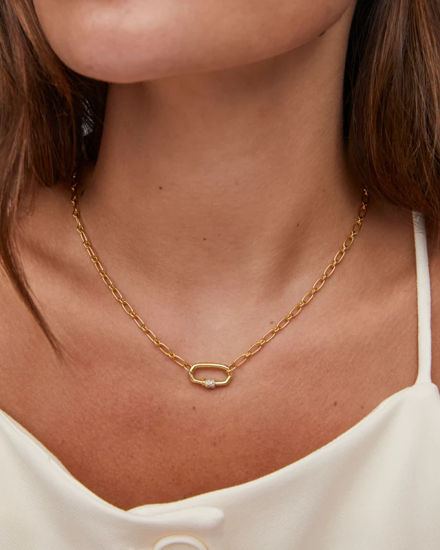 Bristol 18k Gold Vermeil Link Necklace in White Sapphire