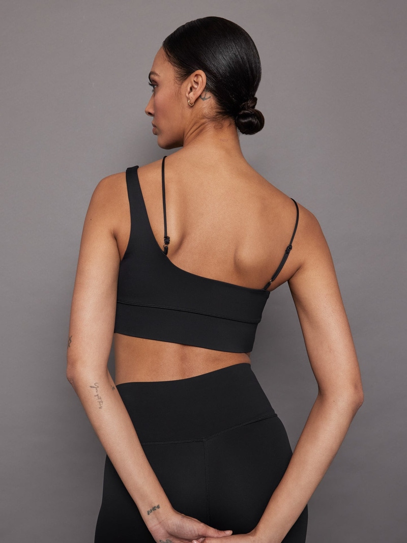 Asymmetrical Strappy Bra in Diamond Compression, Black