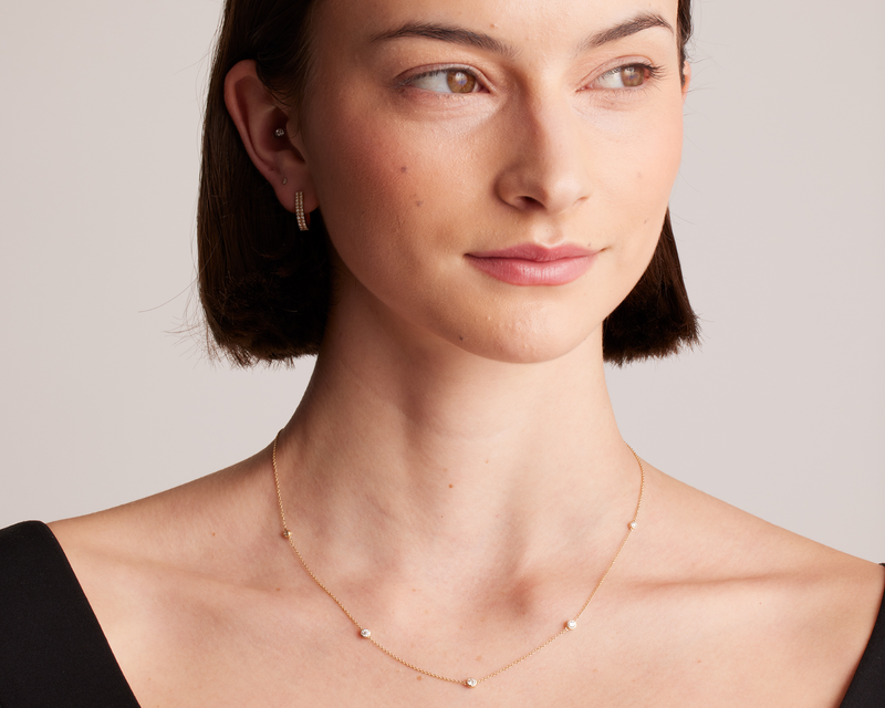 14K Gold Diamond Bezel Station Necklace