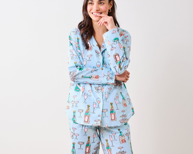 Long PJ Set Champagne Towers, Soft Blue
