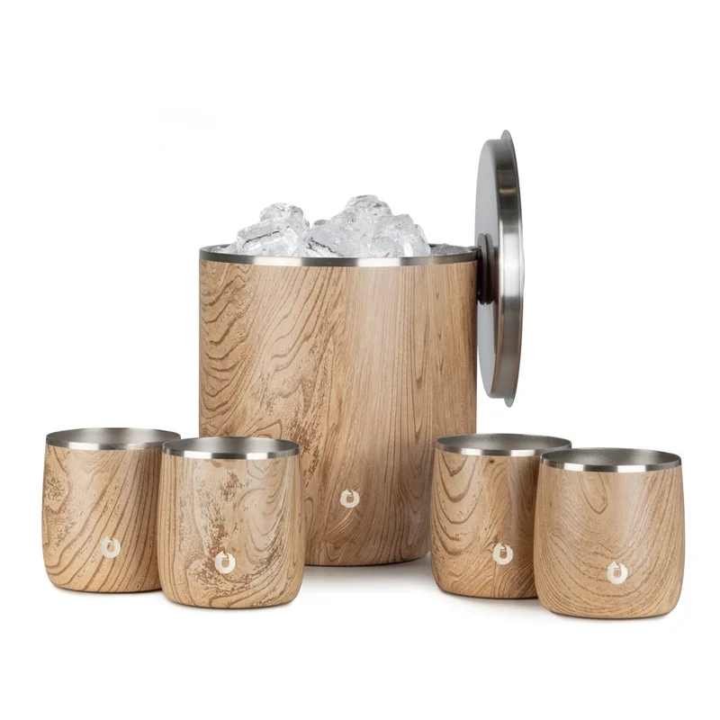 Ice Bucket and Rocks Glasses Barware Set