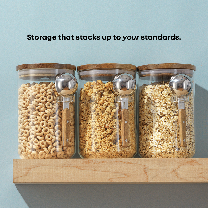 Stackable Glass Storage Canister Set with Wood Lids and Scoops