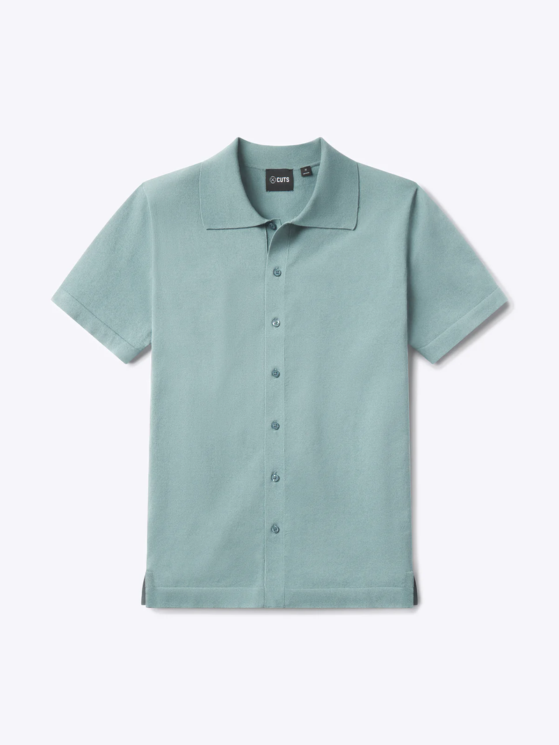 Men's Riviera Knit Button Up, Isle Blue