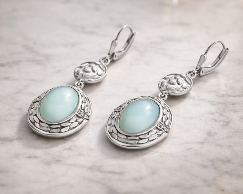 925 Sterling Silver Chalcedony Diamond Accent Drop & Dangle Earring