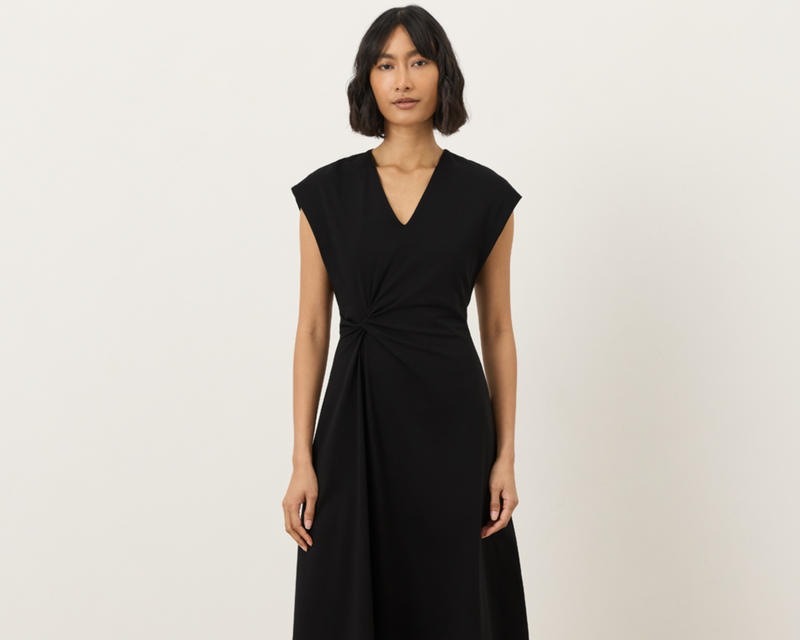 Women's Organic Fit & Flare V-Neck Twist Dress, Black
