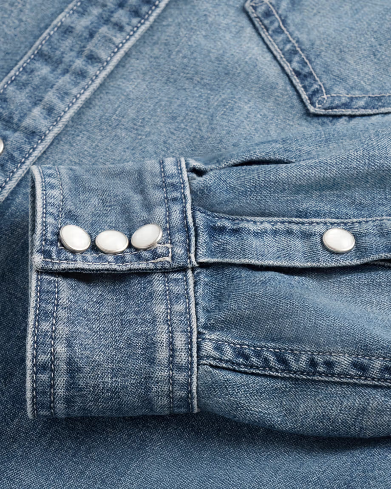 Women's Denim Pearl Snap Shirt, Medium Wash
