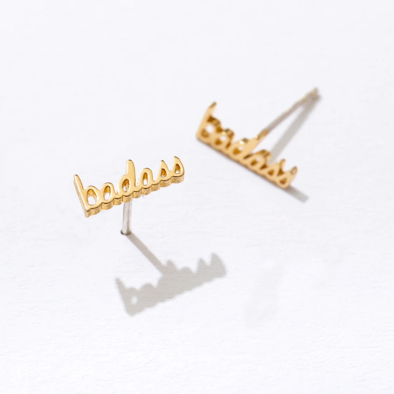 14K Gold Plate Script Stud Pair