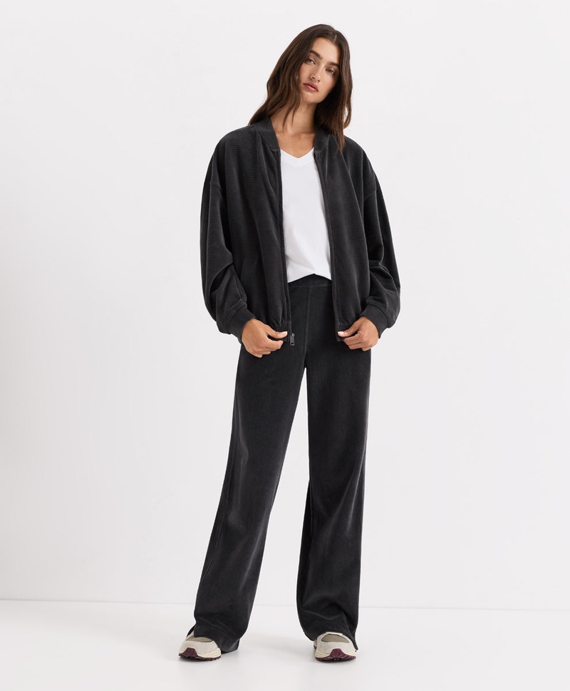 Women's Organic Pure Velour Rib Bomber Jacket, Storm