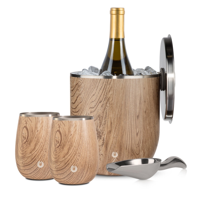 Stainless Steel Ice Bucket and Wine Glass Set