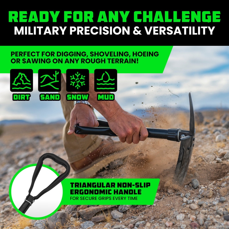 Folding Survival Shovel with Pick