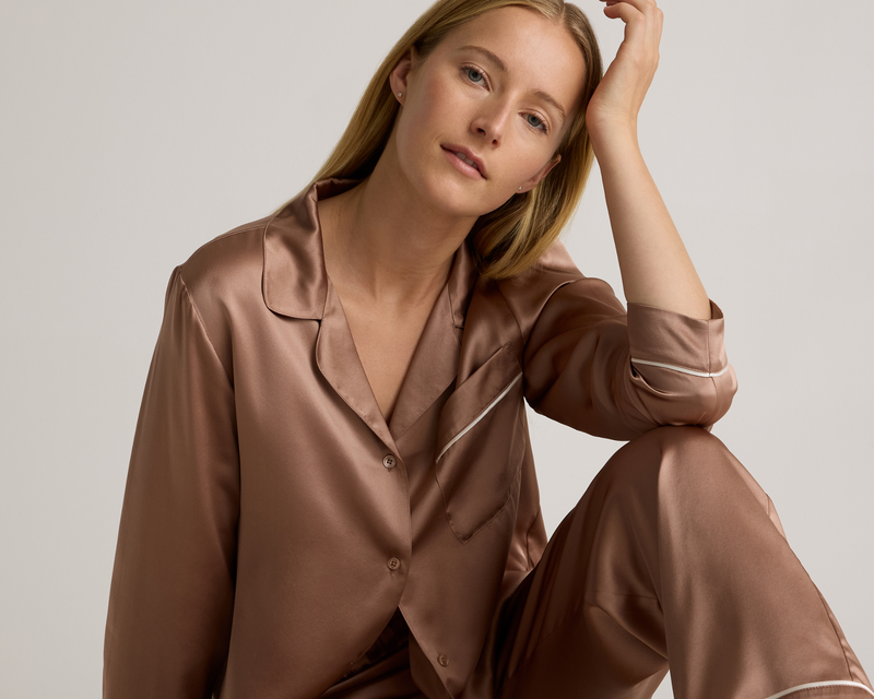 100% Washable Silk Satin Pajama Long Sleeve Top